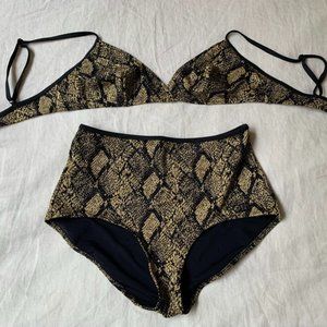 Glamorous snake skin print black and gold bikini, Large